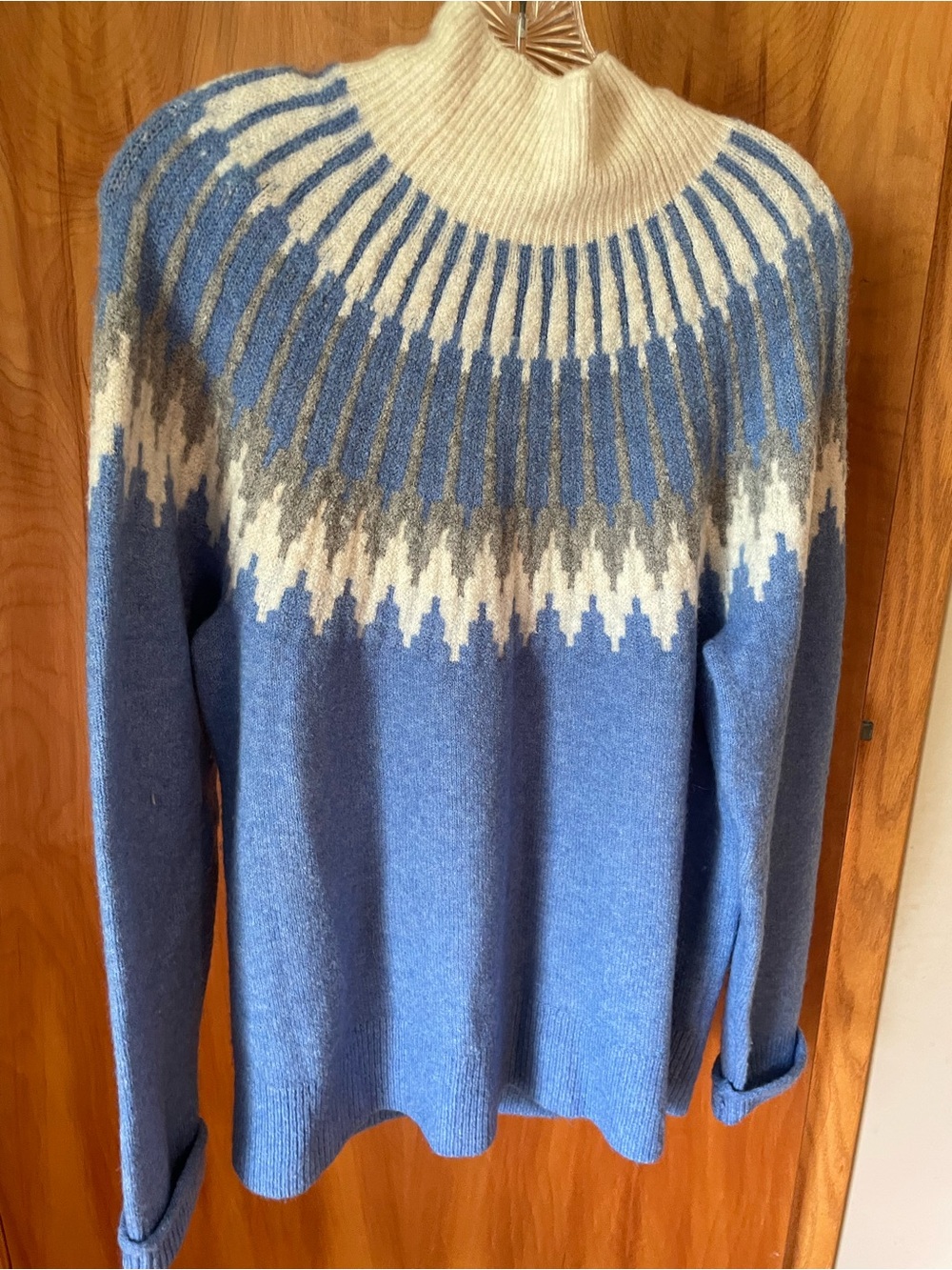 Blue Fair Isle Wool Sweater with Cream Yoke